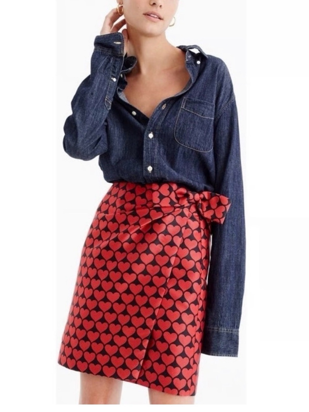 J. Crew Red and Black Heart-Print Mini Skirt